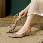 Women's Versatile Large Size Pointed Toe Mid-heel Low-cut Heels